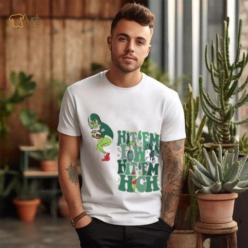 Football Santa Grinch Hit Em Low Hit Em High Shirt