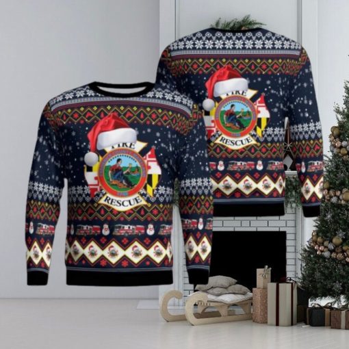 Frederick County (Md) Fire & Rescue Christmas Aop Ugly Sweater Family Gift