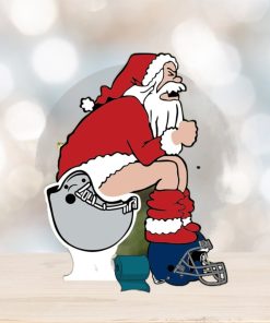 Funny American Football Santa On Toilet Ornament With Custom Football Team Logo For Football Fans