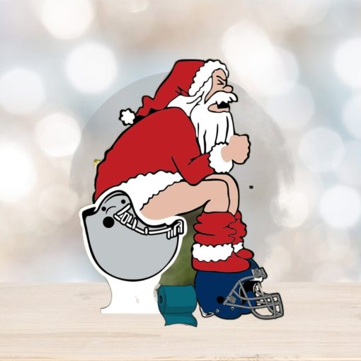 Funny American Football Santa On Toilet Ornament With Custom Football Team Logo For Football Fans