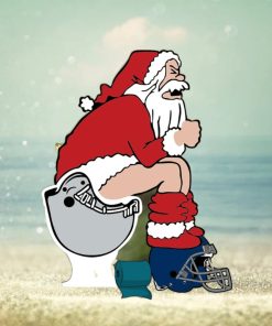 Funny American Football Santa On Toilet Ornament With Custom Football Team Logo For Football Fans