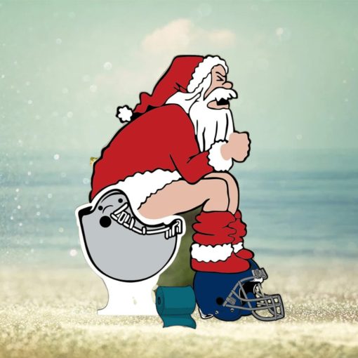 Funny American Football Santa On Toilet Ornament With Custom Football Team Logo For Football Fans