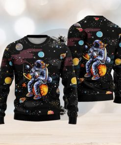 Funny Astronaut Fishing In Space Ugly Christmas Sweater Funny Gift For Men And Women Family Holidays