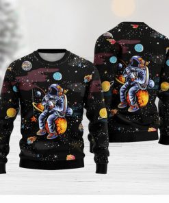 Funny Astronaut Fishing In Space Ugly Christmas Sweater Funny Gift For Men And Women Family Holidays