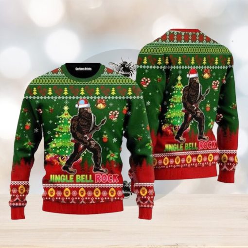 Funny Bigfoot Playing Guitar Ugly Christmas Sweater