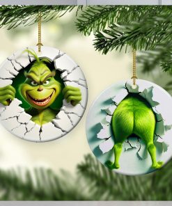 Funny Chrismtas Character Grinch Breaking Ornament