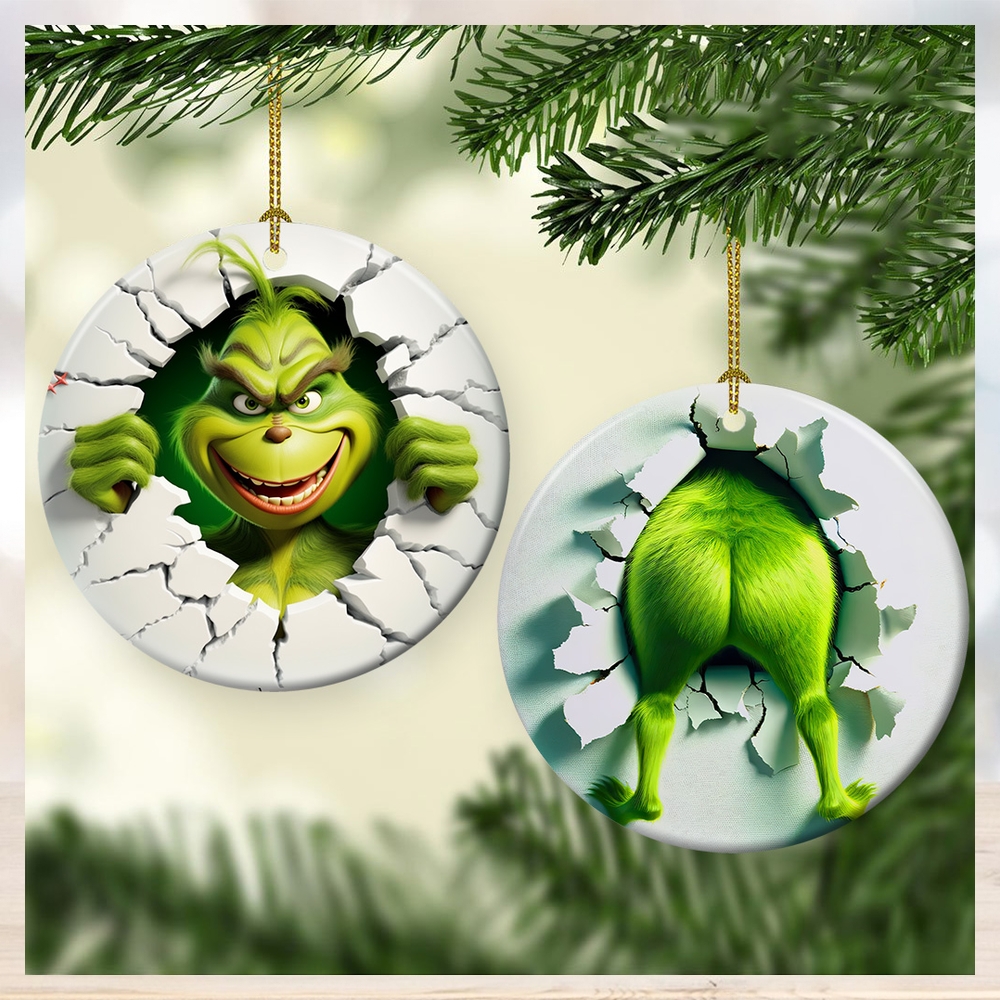 Funny Chrismtas Character Grinch Breaking Ornament Funny Chrismtas Character Grinch Breaking Ornament
