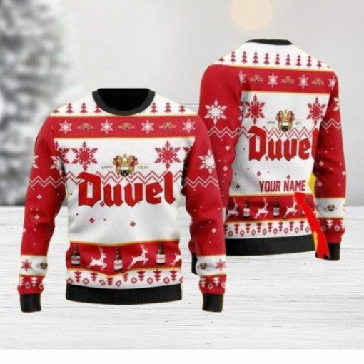 Funny Duvel Beer Personalized Name Ugly Knitted Sweater Christmas Gift