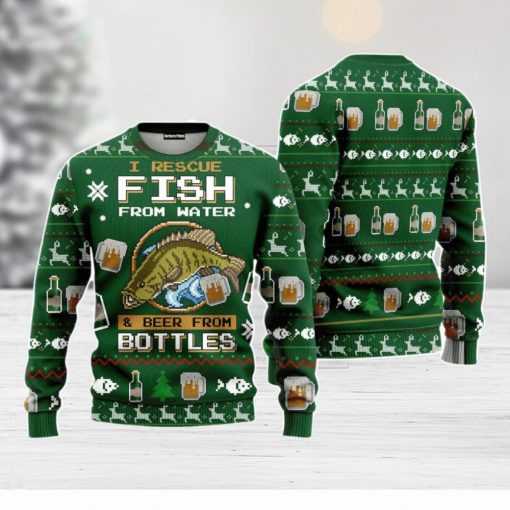 Funny Fish And Beer Christmas Unisex Ugly Sweater