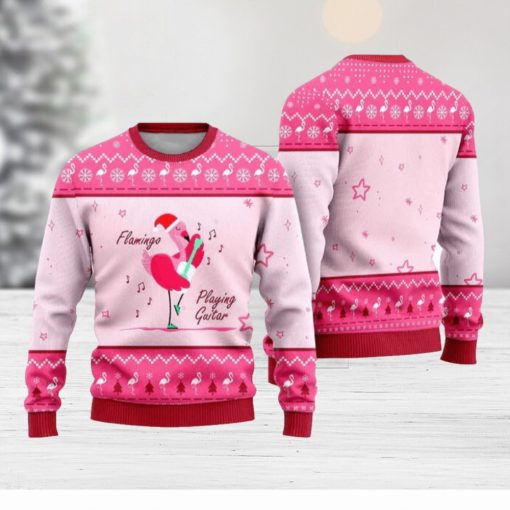 Funny Flamingo Playing Guitar Ugly Christmas Sweater Funny Gift For Men And Women Family Holidays