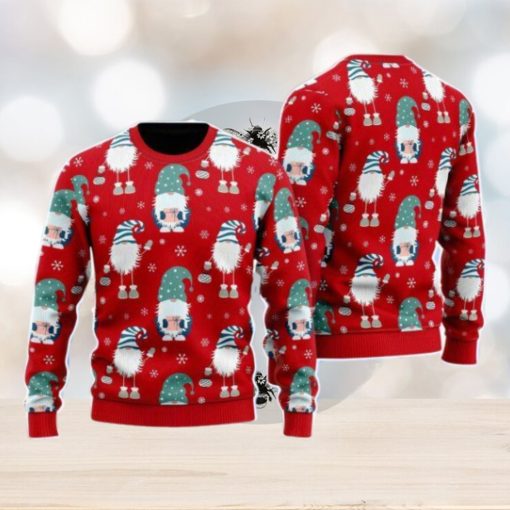 Funny Gnome And Snowflakes Red Pattern Christmas Unisex Ugly Sweater