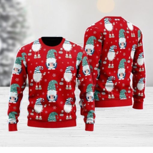 Funny Gnome And Snowflakes Red Pattern Christmas Unisex Ugly Sweater