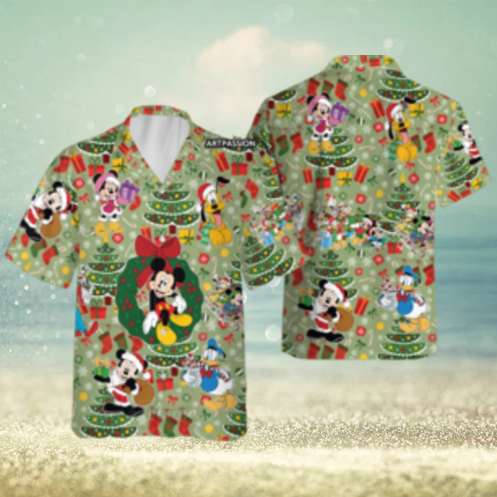Funny Mickey Hawaiian Christmas Tree Disney World Disneyland Button Shirt Funny Mickey Hawaiian Christmas Tree Disney World Disneyland Button Shirt