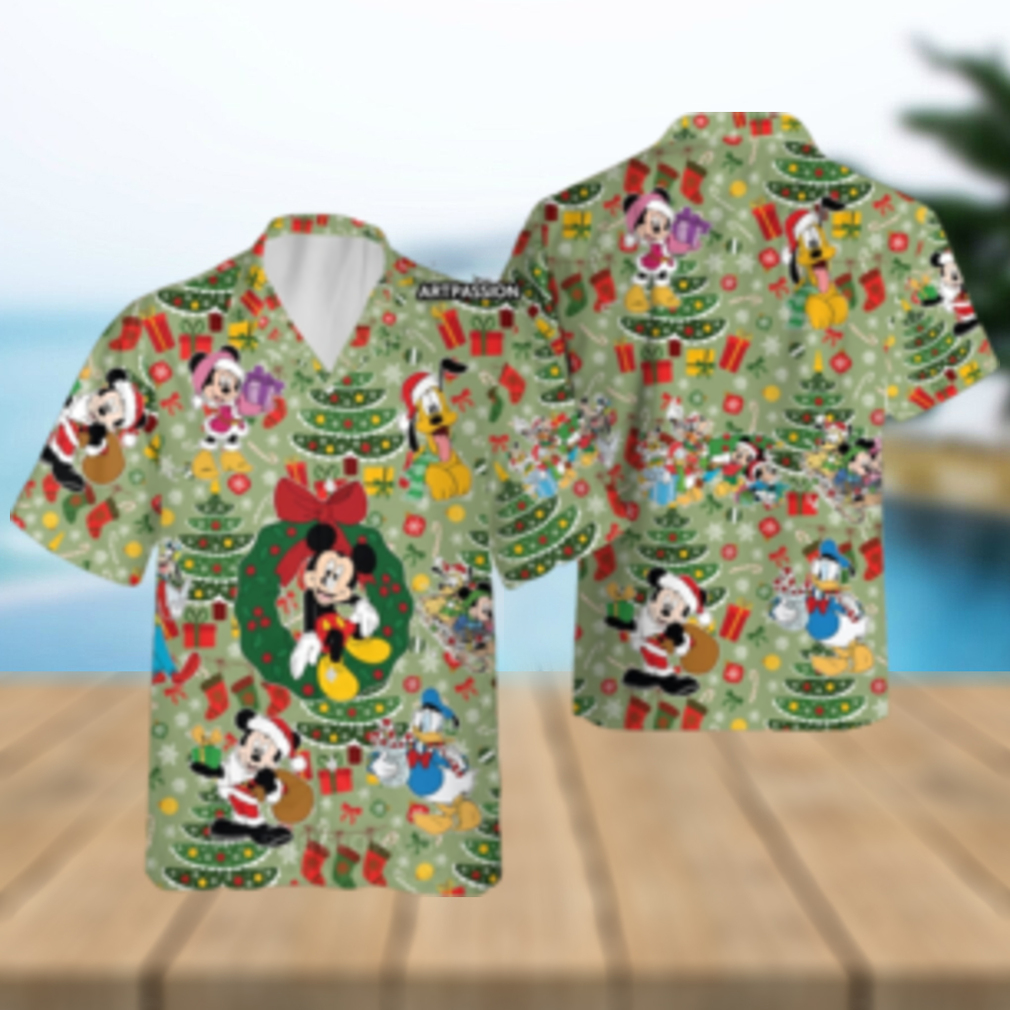 Funny Mickey Hawaiian Christmas Tree Disney World Disneyland Button Shirt Funny Mickey Hawaiian Christmas Tree Disney World Disneyland Button Shirt