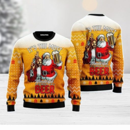 Funny Santa Drink Beer With Jesus Christmas Unisex Ugly Sweater