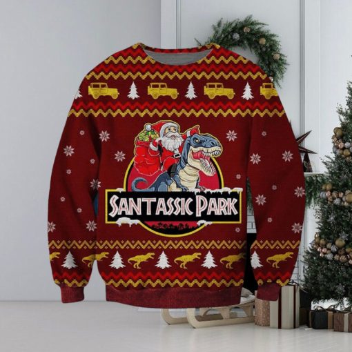 Funny Santa Santassic Park Ugly Christmas 3D Sweater