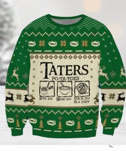 Funny Taters Potatoes Green Ugly Christmas 3D Sweater