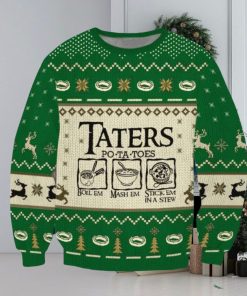 Funny Taters Potatoes Green Ugly Christmas 3D Sweater