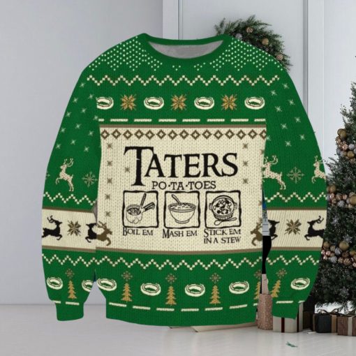 Funny Taters Potatoes Green Ugly Christmas 3D Sweater