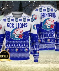 GCK Lions Ugly Christmas Sweater Logo Custom Name Gift Fans