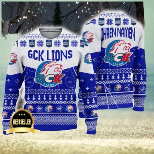 GCK Lions Ugly Christmas Sweater Logo Custom Name Gift Fans