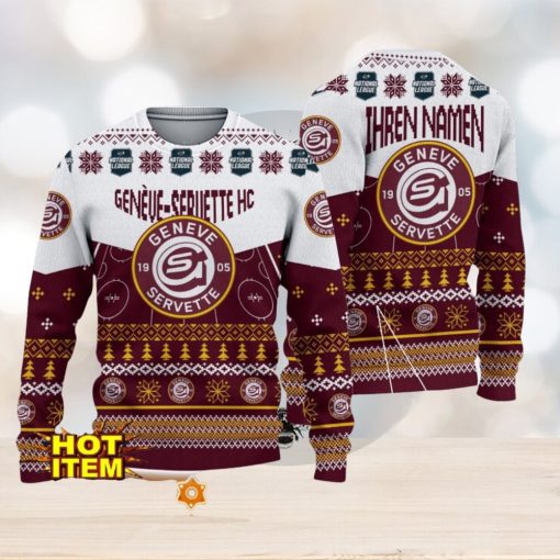 Geneve Servette HC 3D Ugly Christmas Sweater Christmas Holiday Gift For Men And Women Personalized Name