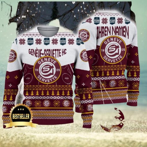 Geneve Servette HC Ugly Christmas Sweater Logo Custom Name Gift Fans