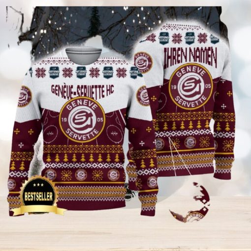 Geneve Servette HC Ugly Christmas Sweater Logo Custom Name Gift Fans