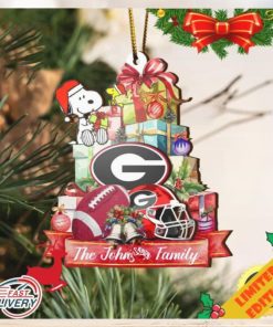 Georgia Bulldogs And Snoopy Christmas NCAA Ornament Custom Your Family Name