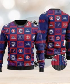 Giants Logo Checkered Flannel Design Knitted Ugly Christmas Sweater