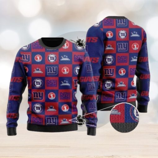 Giants Logo Checkered Flannel Design Knitted Ugly Christmas Sweater