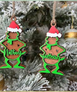 Gift For Family, Couple, Friends, Personalized 2 Layer Wood Ornament, Custom Name Green Monster Ornament, Christmas Gift