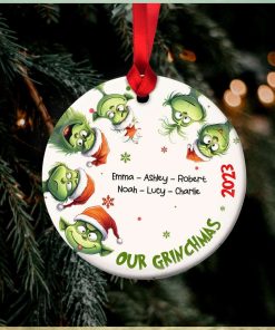 Gift For Family, Personalized Ceramic Ornament, Green Family Ornament, Christmas Gift