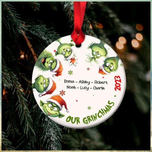 Gift For Family, Personalized Ceramic Ornament, Green Family Ornament, Christmas Gift