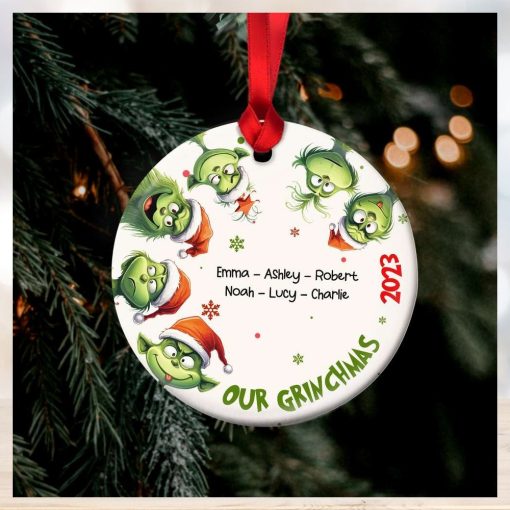 Gift For Family, Personalized Ceramic Ornament, Green Family Ornament, Christmas Gift