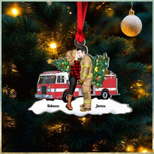 Gift For Firefighter Couple, Couple Gifts, Personalized Acrylic Ornament, Christmas