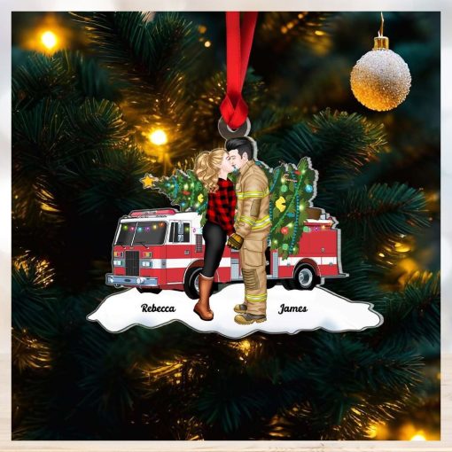 Gift For Firefighter Couple, Couple Gifts, Personalized Acrylic Ornament, Christmas