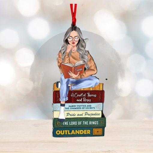 Girl Reading Book   Custom Book Titles Ornament