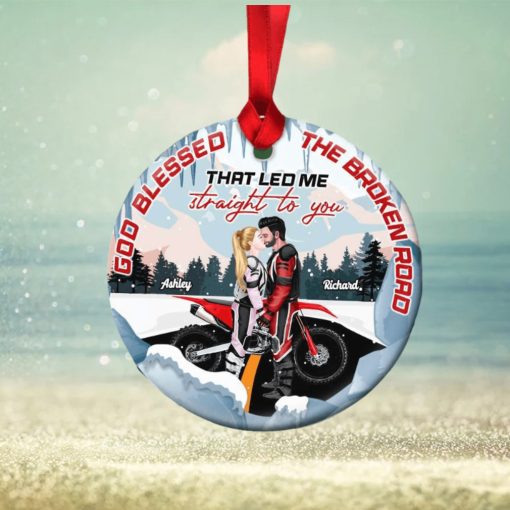 God Blessed The Broken Road, Personalized Ornament, Motorcycle Couple Ornament