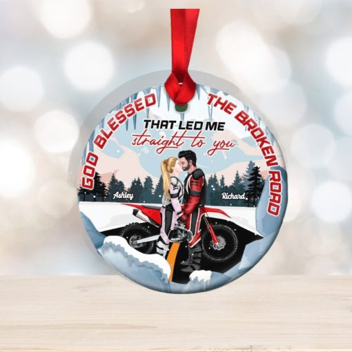 God Blessed The Broken Road, Personalized Ornament, Motorcycle Couple Ornament