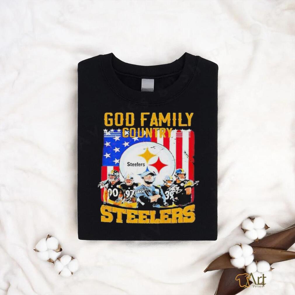 God Family Country Pittsburgh Steelers Football signatures American flag T shirt God Family Country Pittsburgh Steelers Football signatures American flag T shirt