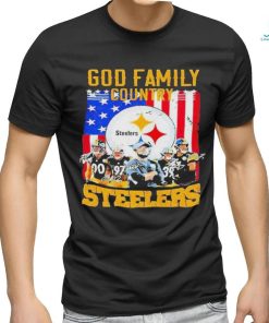 God Family Country Pittsburgh Steelers Football signatures American flag T shirt