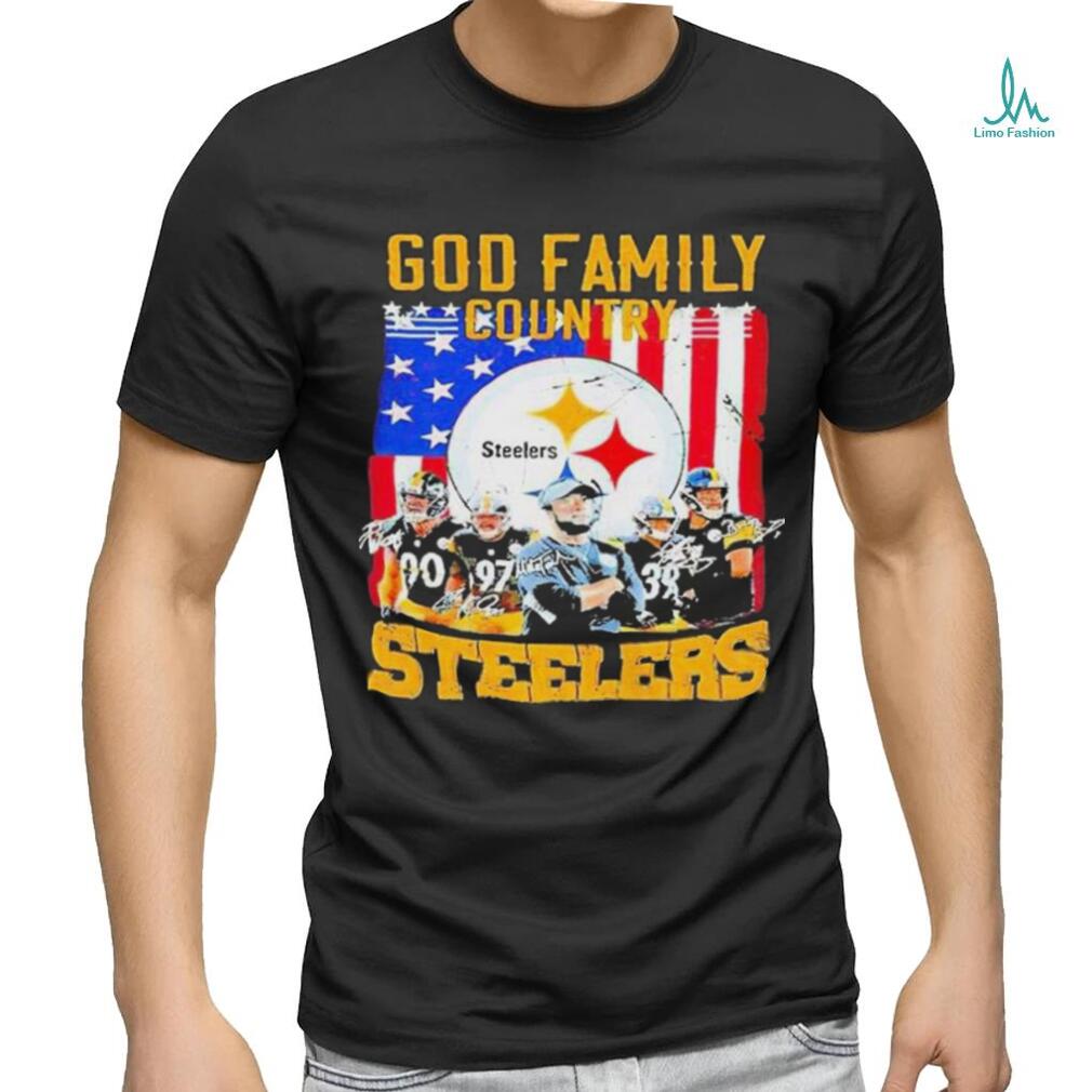 God Family Country Pittsburgh Steelers Football signatures American flag T shirt God Family Country Pittsburgh Steelers Football signatures American flag T shirt
