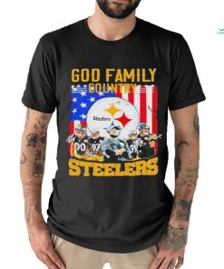 God Family Country Pittsburgh Steelers Football signatures American flag T shirt