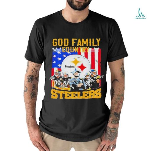God Family Country Pittsburgh Steelers Football signatures American flag T shirt