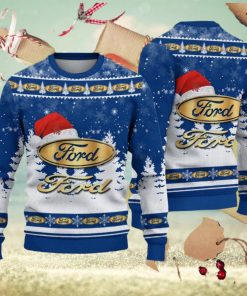 Golden Ford Logo Santa Hat Car Truck And Motorcycle Ugly Christmas 3D Sweater