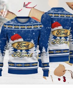 Golden Ford Logo Santa Hat Car Truck And Motorcycle Ugly Christmas 3D Sweater