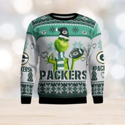 Green Bay Packers Grinch Snowflake Pattern Ugly Sweater Christmas