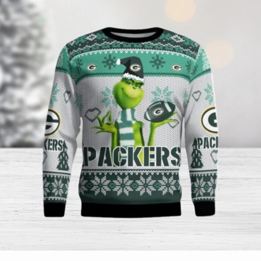 Green Bay Packers Grinch Snowflake Pattern Ugly Sweater Christmas