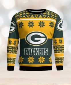 Green Bay Packers Logo Big Snowflake Pattern Ugly Christmas Sweater